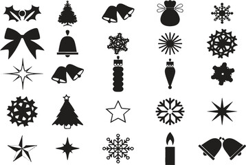 Set of twinkling stars. Seamless Christmas Pattern filled with xmas decorations. Fun Christmas Pattern of xmas ornaments and icons. Editable vector for gift packing or wrapping. Easy to change color. 