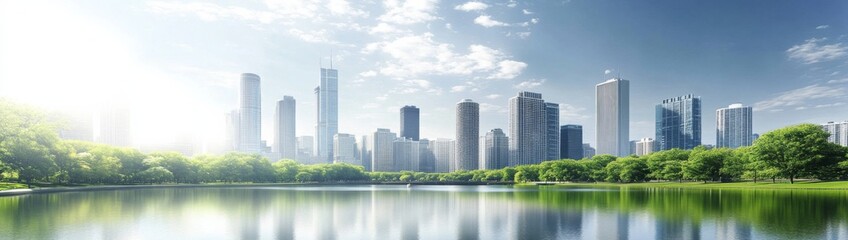 Fototapeta premium Landscape photograph city skyline sky blue white clouds Image