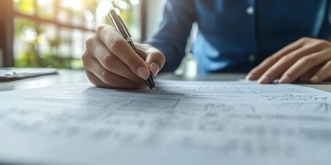 Person  hand holding pen writing piece paper Detailed calendar with project