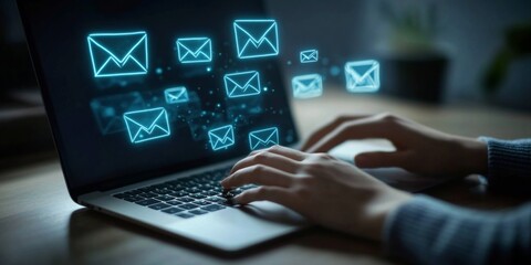Person  hands typing laptop keyboard is placed Ransomware phishing and email