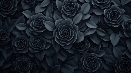 A dark, elegant arrangement of black roses and leaves