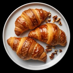 Fototapeta premium White plate four freshly baked croissants it is On Plate