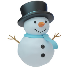 3d render of smiling snowman with top hat