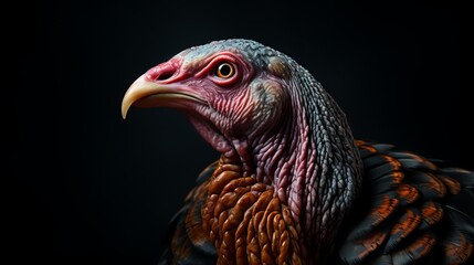 Close-Up of Turkey With Black Background. Generative AI.