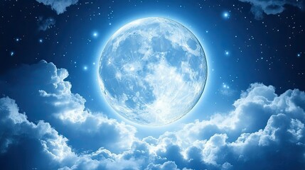 Fototapeta premium Bright Full Moon Illuminates Night Sky with Stars