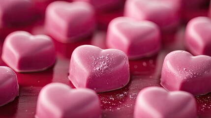 Obraz premium Heart-shaped Pink Candies on Wooden Background