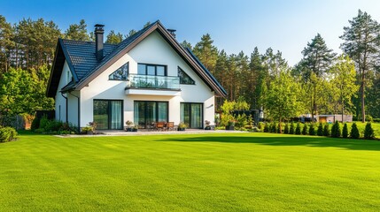 Obraz premium Modern House Surrounded by Lush Greenery