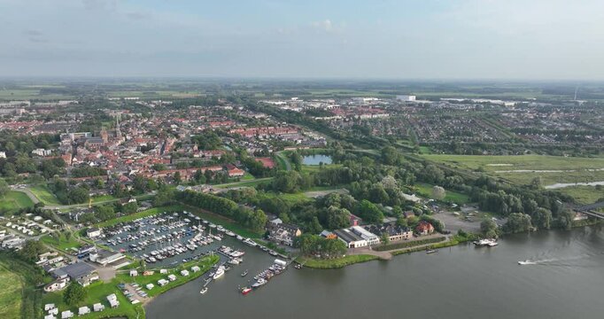 Aerial drone video of the historic village of Culemborg, Utrecht, The Netherlands.
