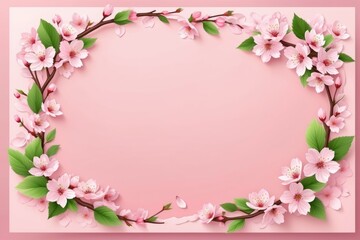 Obraz premium Pink frame with pink blossoms and floral design, featuring flowers, leaves, and petals, perfect for a romantic wedding invitation or spring card