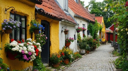 Obraz premium Charming Cobblestone Street with Colorful Houses