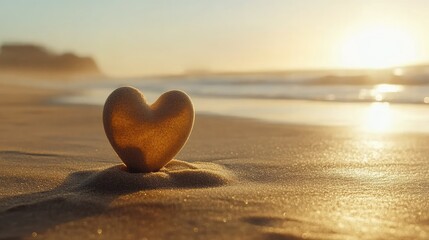 Fototapeta premium Heart-Shaped Stone on Beach at Sunrise