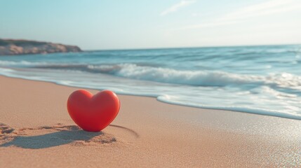 Fototapeta premium Heart Symbol on Tranquil Beach Shoreline