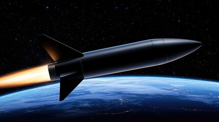 A breathtaking launch of a space shuttle soaring into the starry night sky above Earth with swirling clouds and cosmic wonders