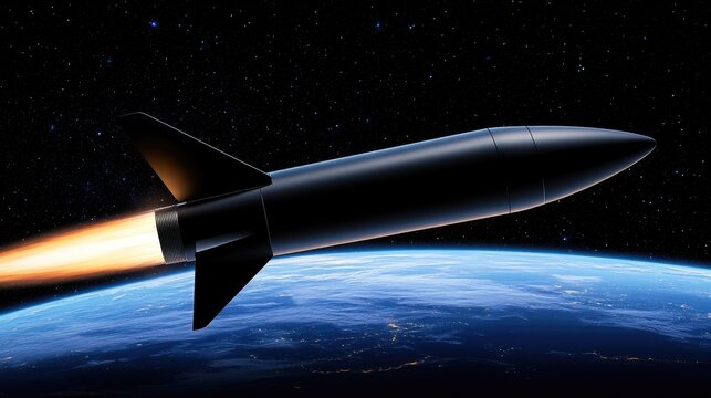 A breathtaking launch of a space shuttle soaring into the starry night sky above Earth with swirling clouds and cosmic wonders - Powered by Adobe