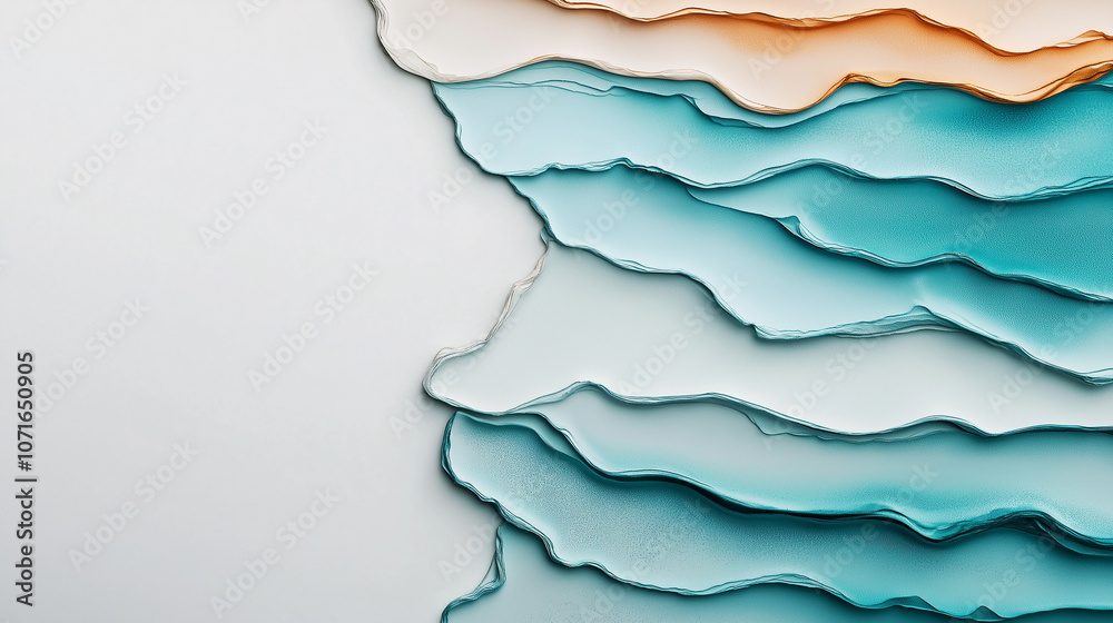 Poster abstract background with flowing watercolor strokes in blue and orange hues, creating serene and art