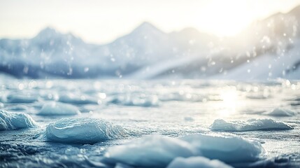 Obraz premium Sunlight glimmers on snow with mountain backdrop