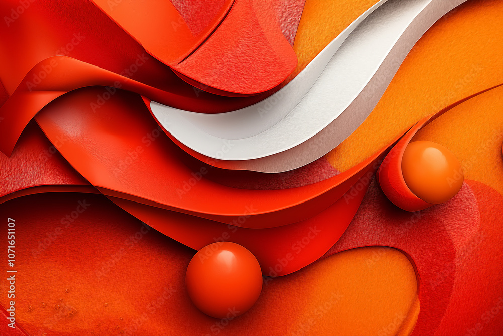 Poster abstract background featuring flowing layered shapes in vibrant red and orange tones, with smooth cu