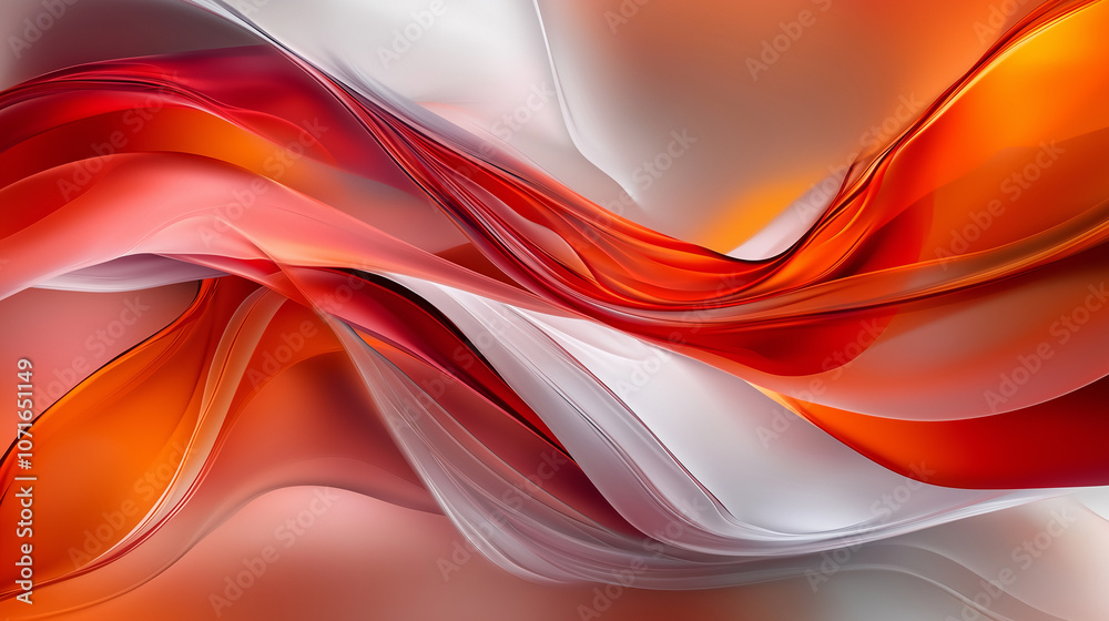 Poster abstract background featuring flowing layered shapes in red, orange, and white, creating dynamic and vibrant visual experience