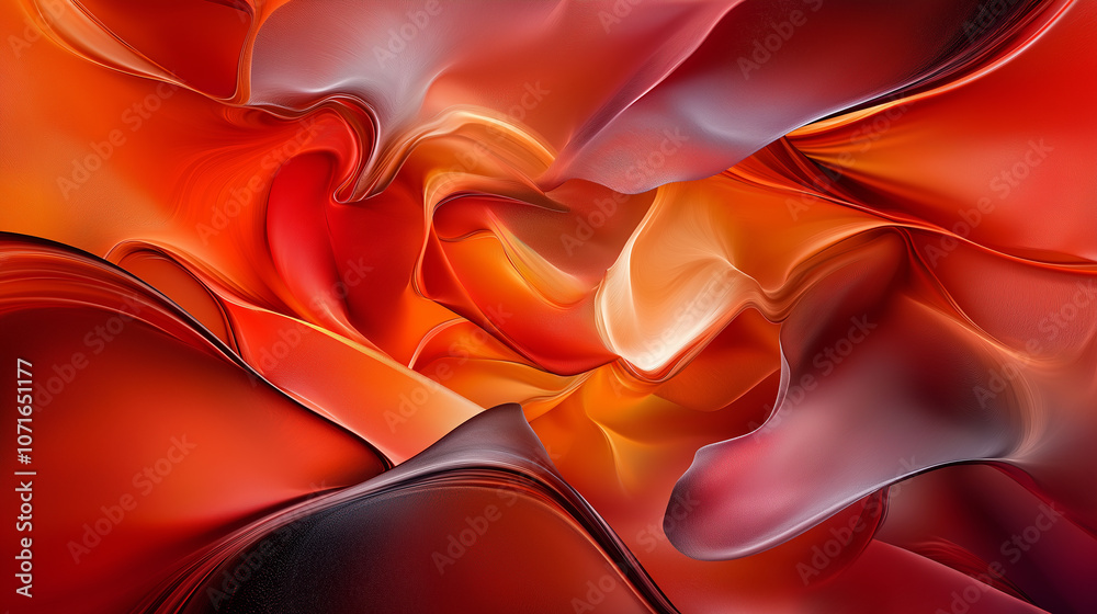 Fototapete abstract background featuring flowing layered shapes in vibrant red, orange, and subtle gray tones, creating dynamic and energetic visual experience