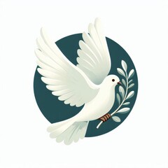 Obraz premium A white dove flying in the sky with olive branch symbolizing peace