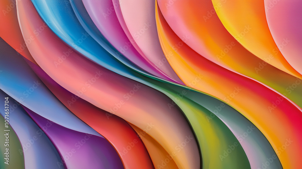 Aufkleber Colorful painting consisting of flowing lines in vibrant hues, creating dynamic visual experience. artwork features blend of pink, blue, orange, and green tones