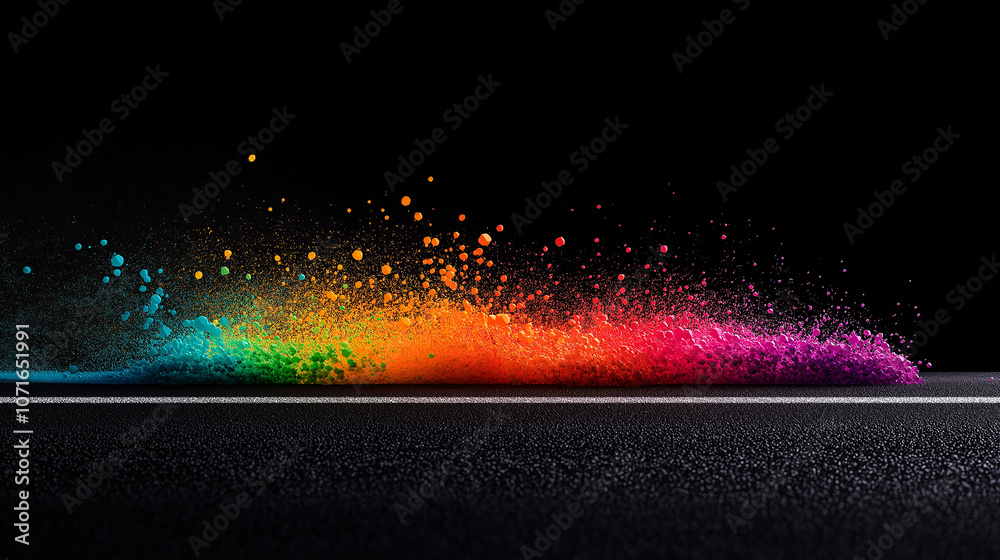 Aufkleber Vibrant colors explode in dynamic splash, creating stunning visual effect against dark background. colorful particles evoke energy and creativity