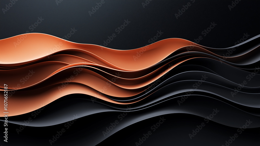 Poster Fluid abstract background with layered organic shapes in black and copper tones, creating dynamic visual flow