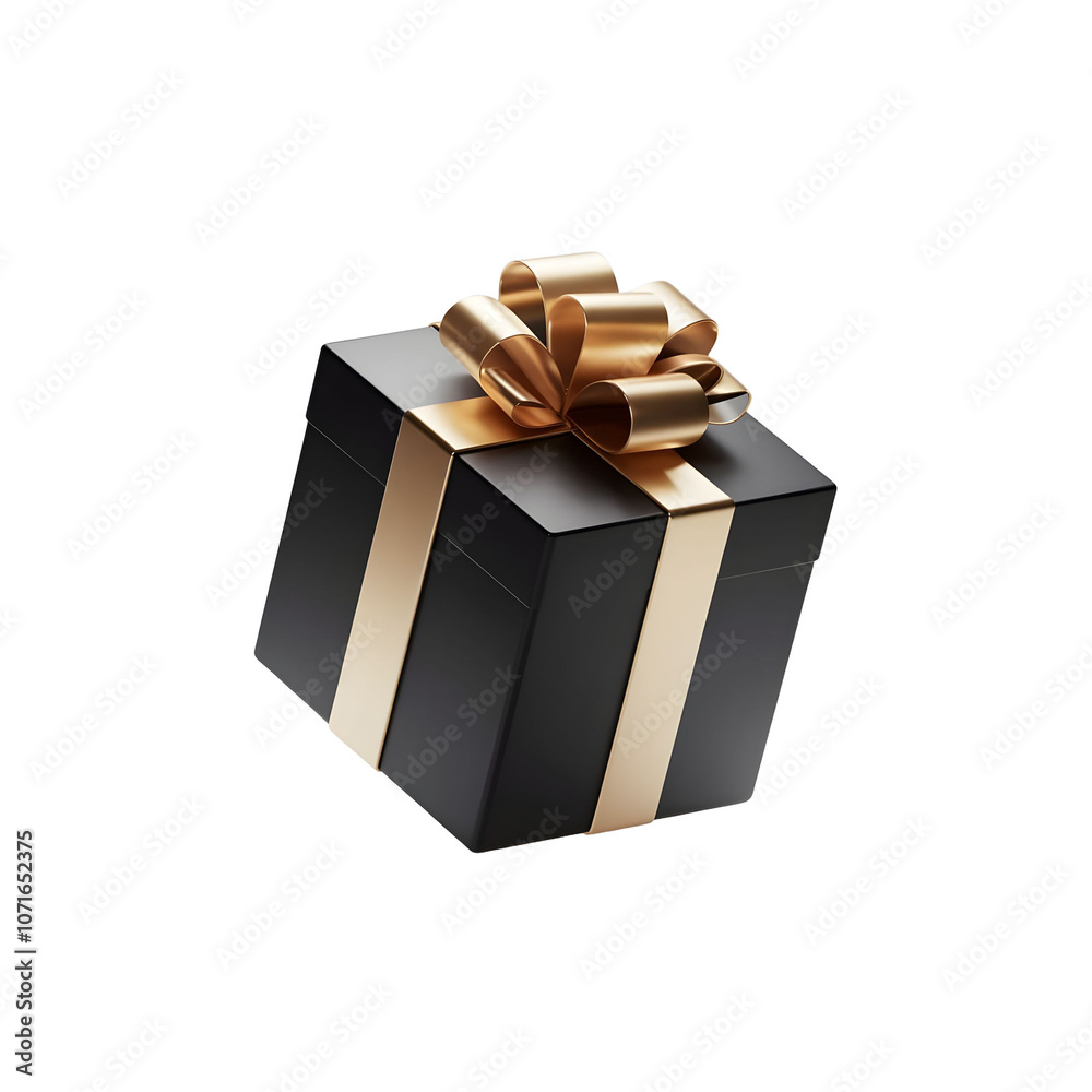 Wall mural Black gift box with gold ribbon on transparent background