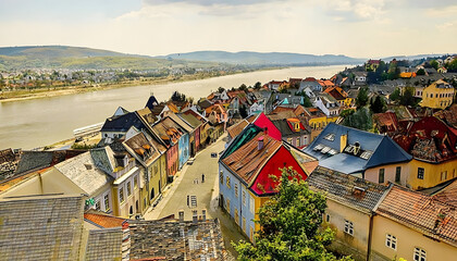 The Historical Village of Szentendre Featuring Cobblestone Streets, Colorful Houses, and Views