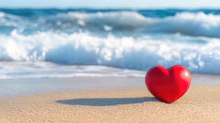 Fototapeta premium Heart Symbol on Beach Against Ocean Waves
