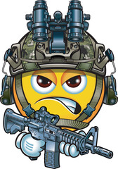 Tactical emoji wearing military helmet and assault rifle