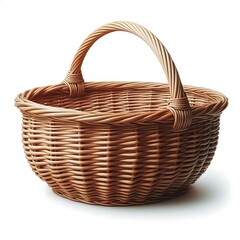 Oval Wicker Basket with Two Handles - Light Brown, Isolated on White Background