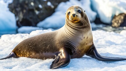 Seal Relaxing on Ice in Natural Habitat