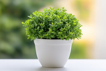 Fototapeta premium Green plant in white pot on a bright background