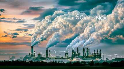 Panoramic Factory Landscape with Environmental Pollution Awareness Message