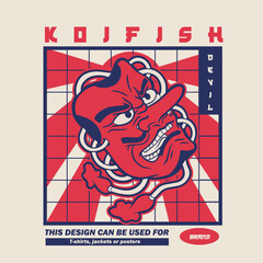 Obraz premium Red tengu mask. Vector illustration in japanese style.