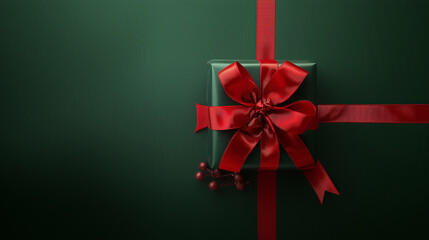 Minimalistic Christmas Gift with Green Background 