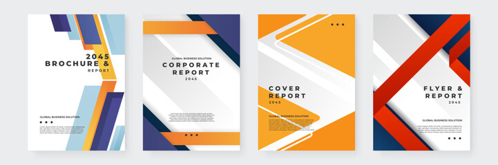 Modern Corporate Brochure and Report Cover Designs. Set of modern brochure and report covers with geometric patterns in vibrant colors. Ideal for corporate presentations and marketing materials