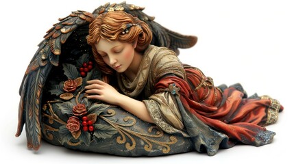 Fototapeta premium Christmas angel figurine with wings, isolated on white