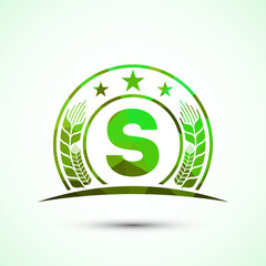 Initial alphabet S incorporated with Wheat, barley, or rye. Logo for agriculture business and company identity