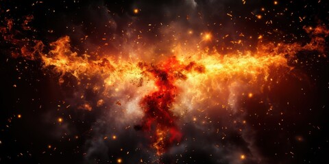A fiery explosion with sparks and smoke, capturing the essence of heat, power, and chaos.