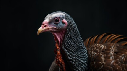 Close-Up of Turkey With Black Background. Generative AI.