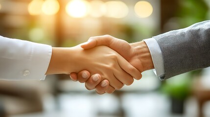 Business professionals engage in a meaningful handshake