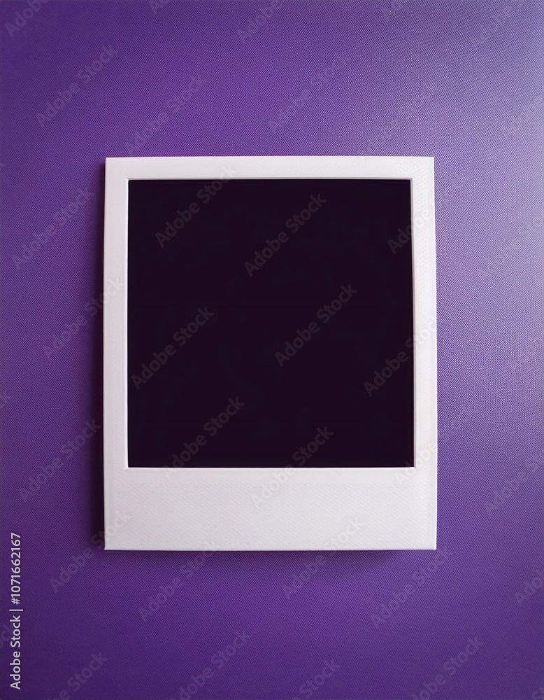 Poster a single instant photo frame on pure empty purple background, mockup