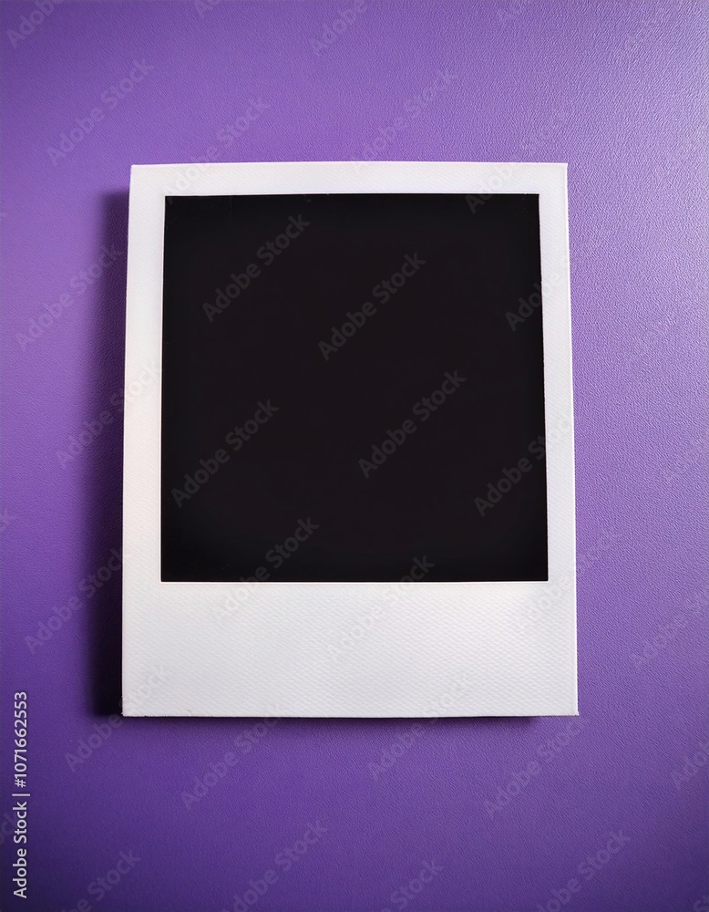 Poster a single instant photo frame on pure empty purple background, mockup