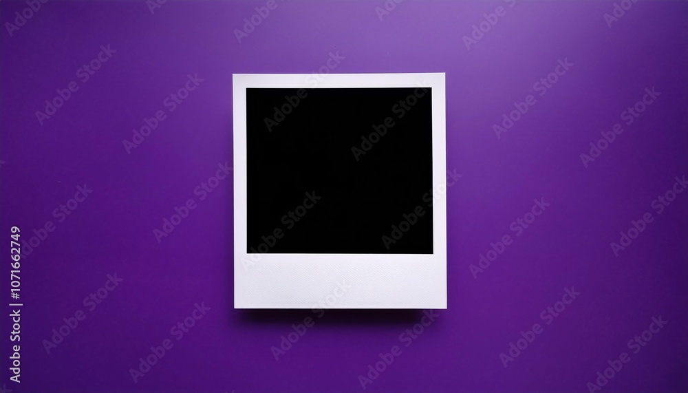 Poster a single instant photo frame on pure empty purple background, mockup