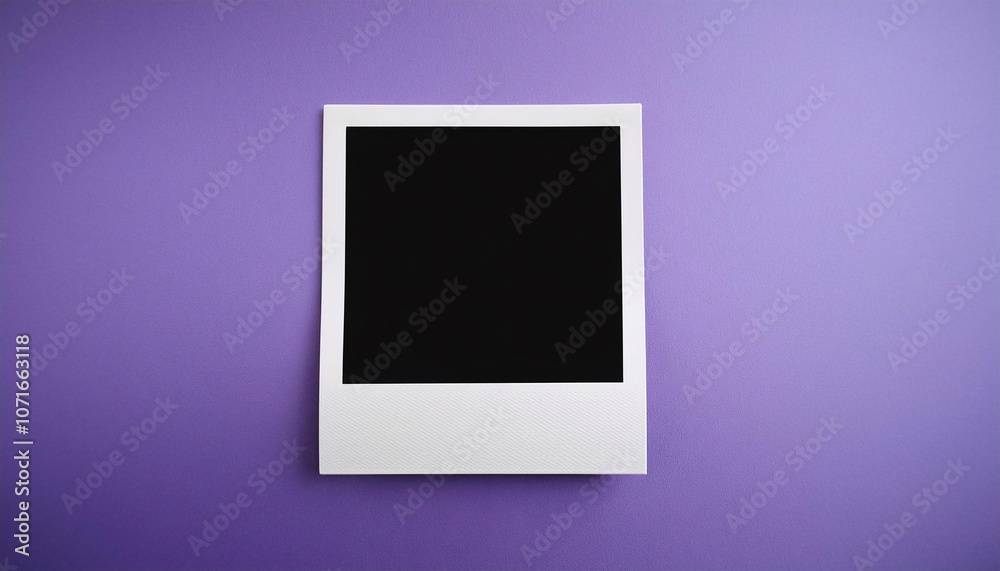 Poster a single instant photo frame on pure empty purple background, mockup