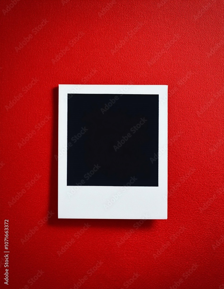 Poster A single instant photo frame on pure empty red background, mockup