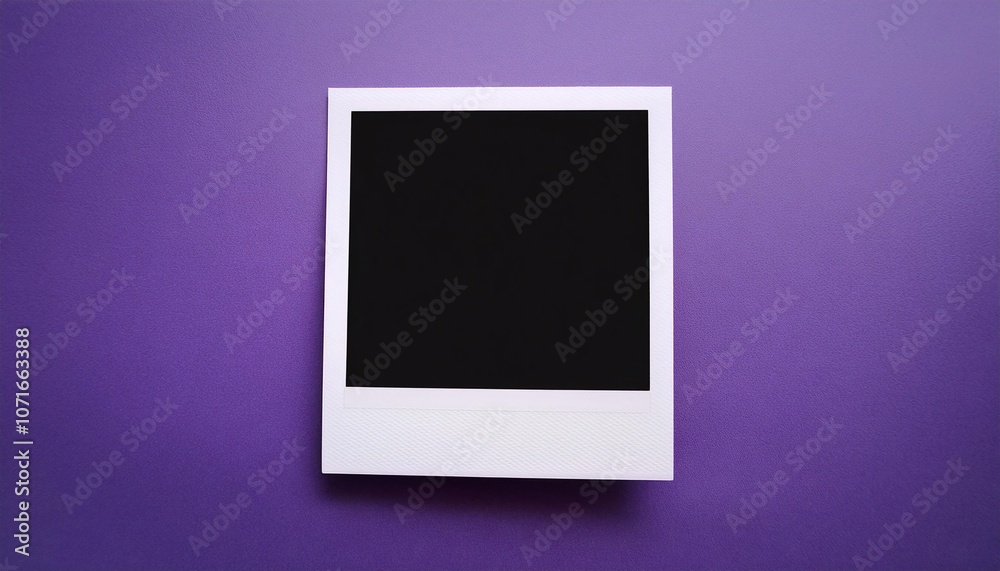 Poster a single instant photo frame on pure empty purple background, mockup