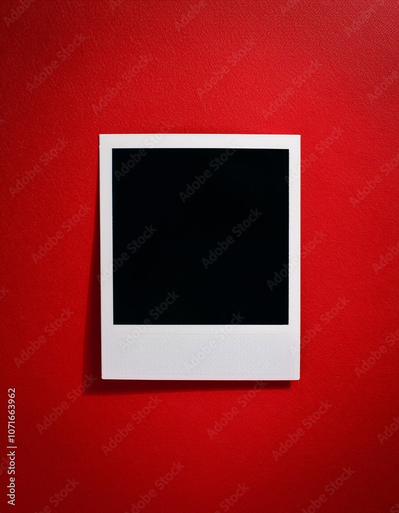 Poster a single instant photo frame on pure empty red background, mockup